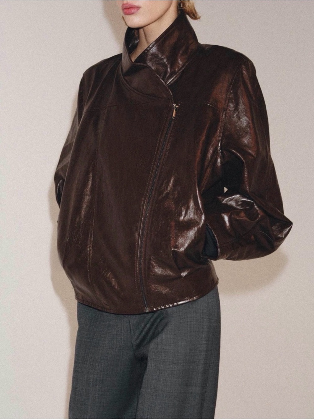 ZARA Faux Leather Asymmetrical Zip Jacket in Burgundy NWT!